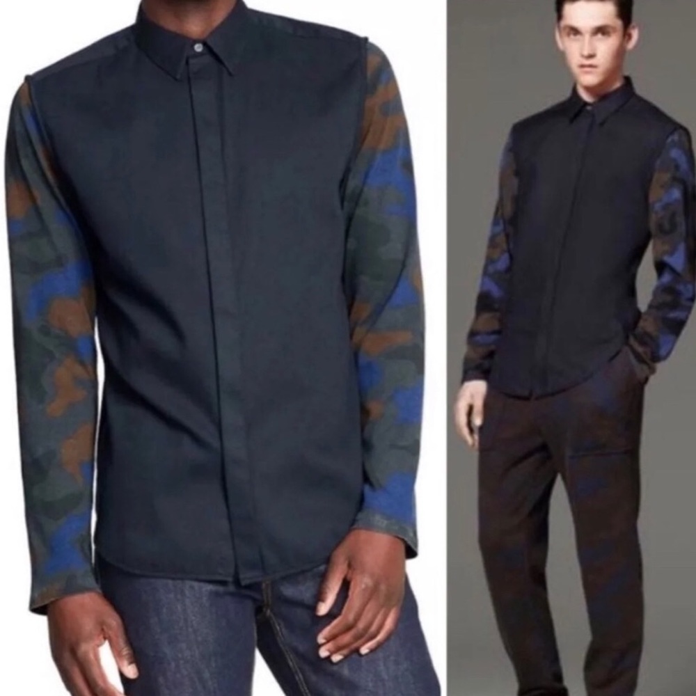 Phillip Lim X Target Men’s Long Sleeve Navy/Camouflage Button Up Shirt sz Small